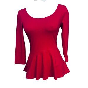 Express Red Long Sleeve Scoop Neck Peplum Top Back Zip Sz Small Red Womens